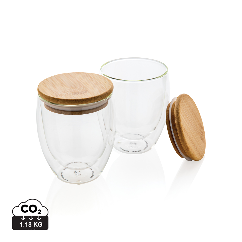 Vidrio de borosilicato de doble pared con tapa de bambú 250m