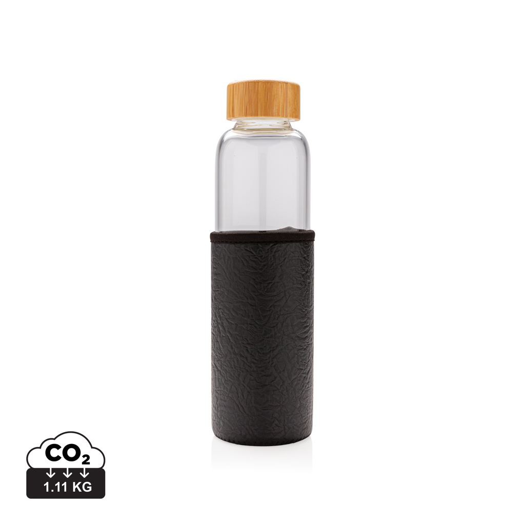 Botella de vidrio de borosilicato con funda de PU texturizad