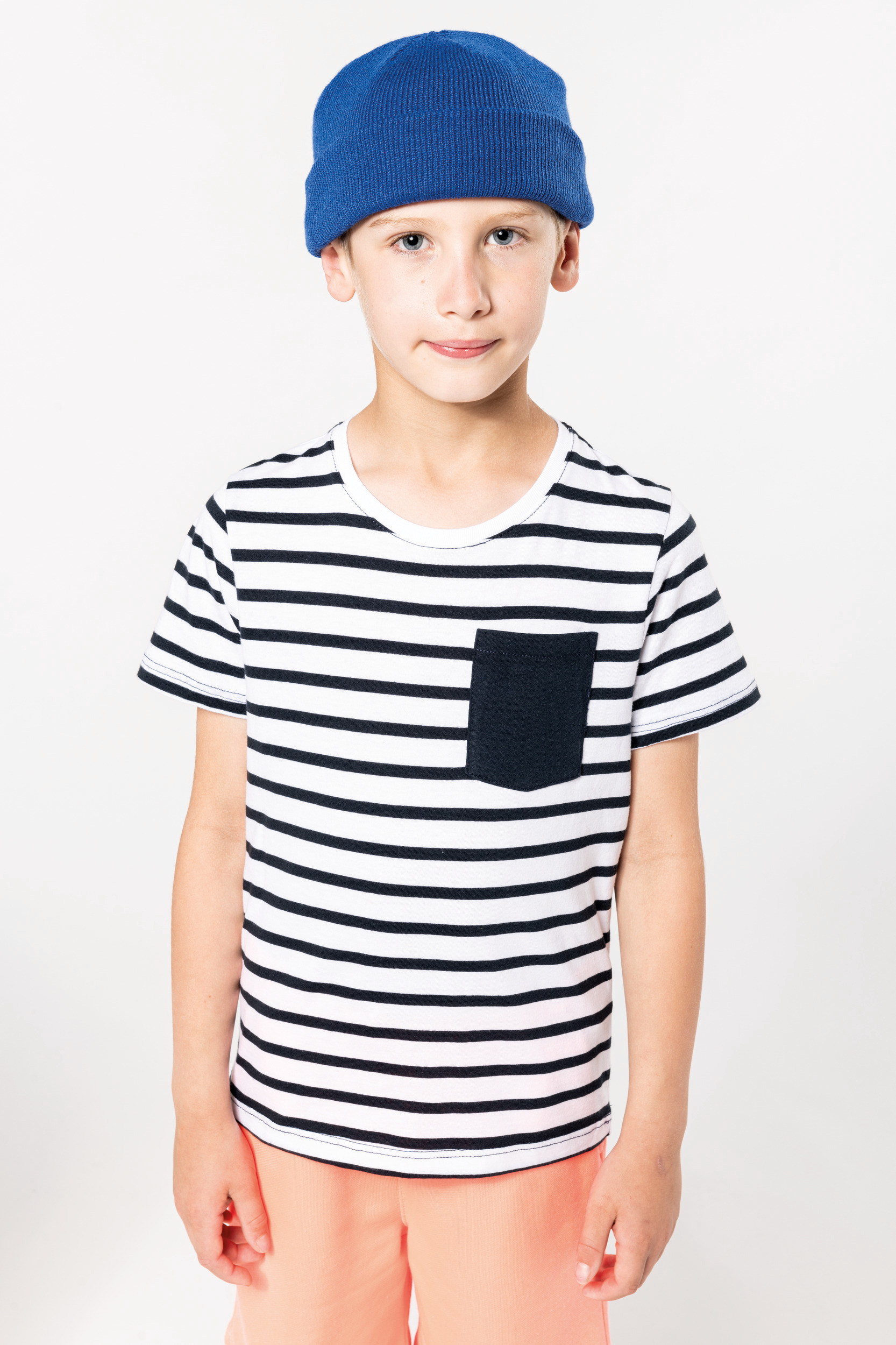 K379 - Camiseta Marinero a rayas con bolsillo manga corta para niños