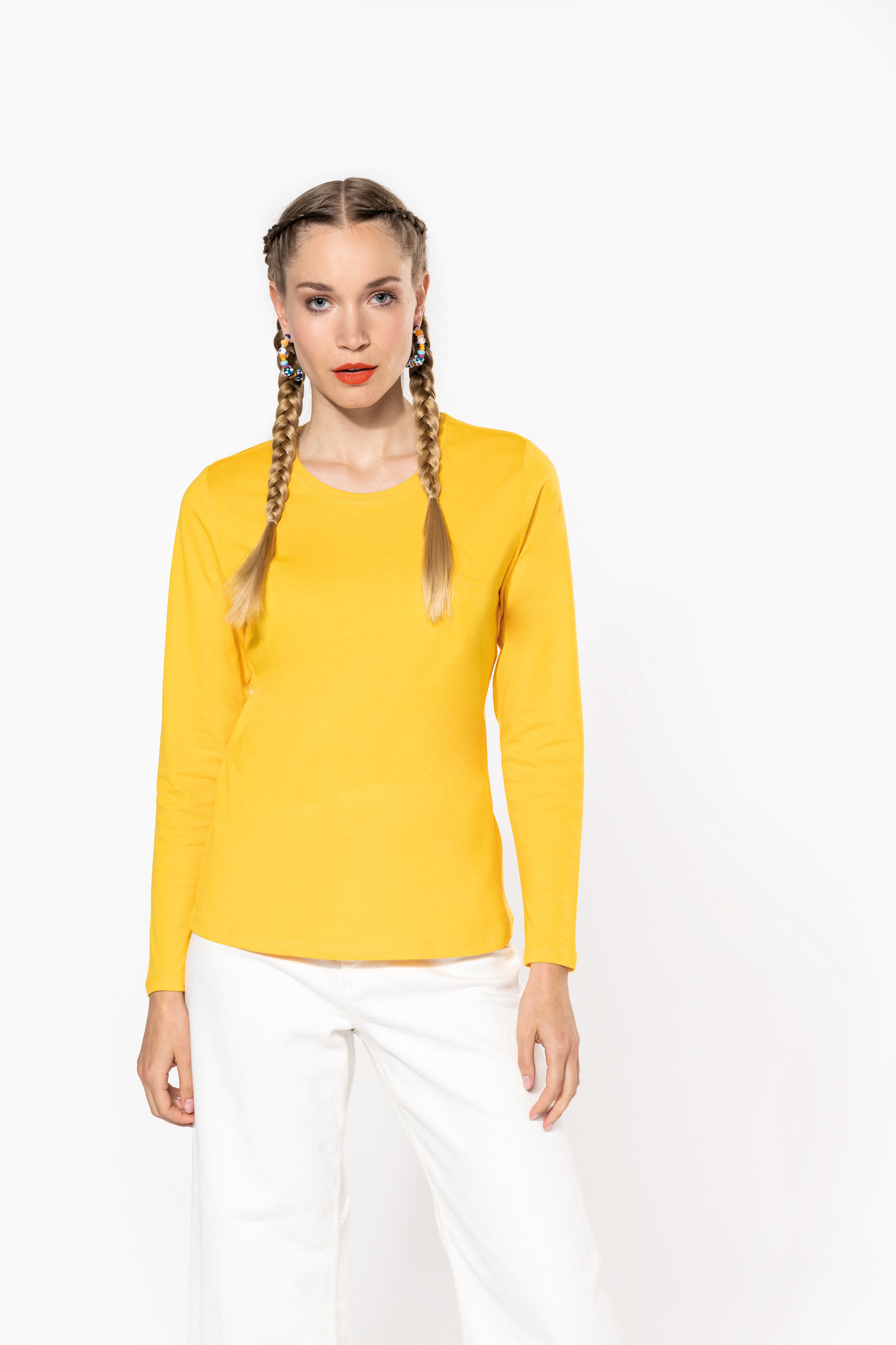 K383 - Camiseta de manga larga y cuello redondo de mujer