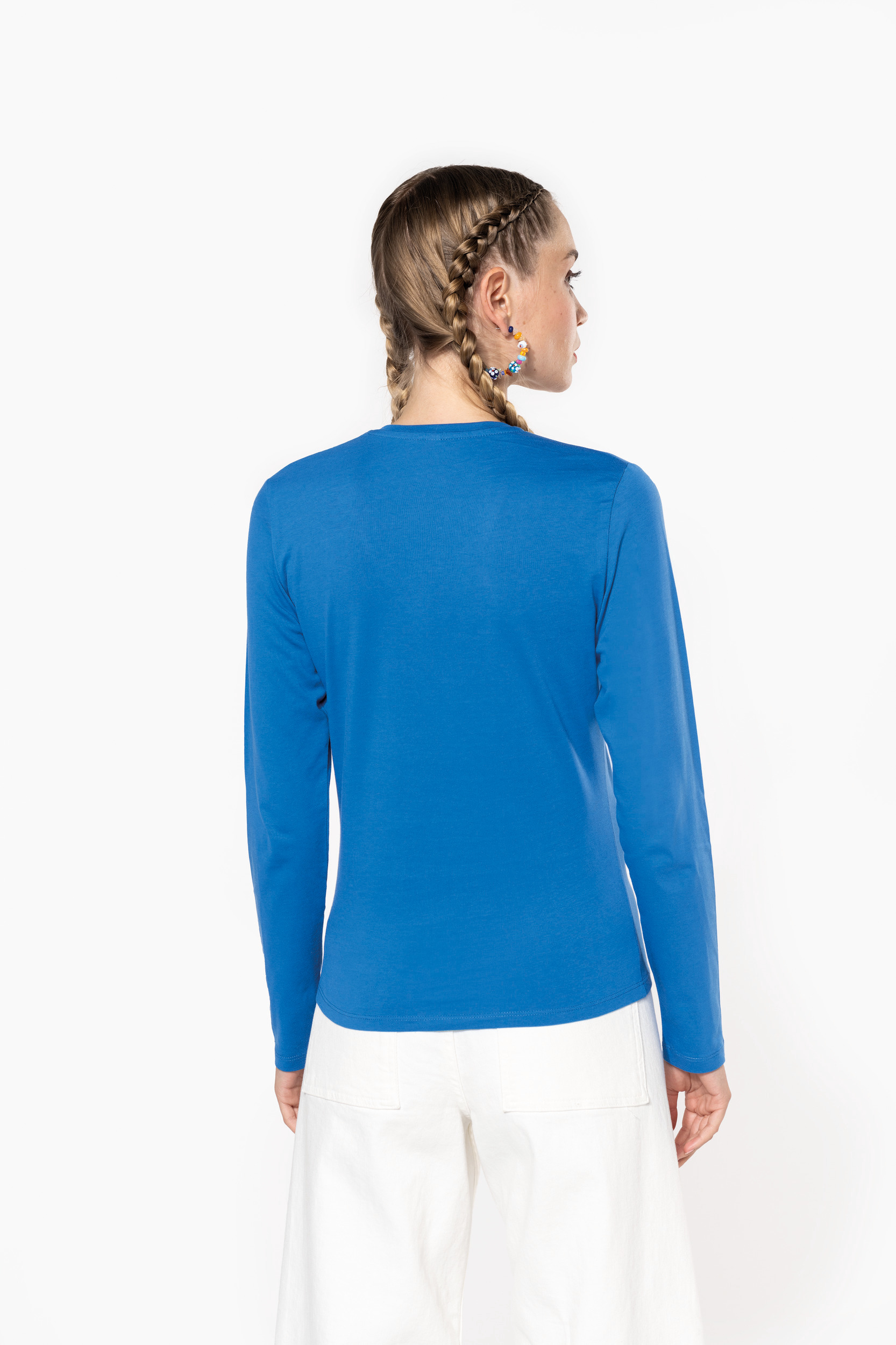 K382 - Camiseta de manga larga y cuello de pico mujer