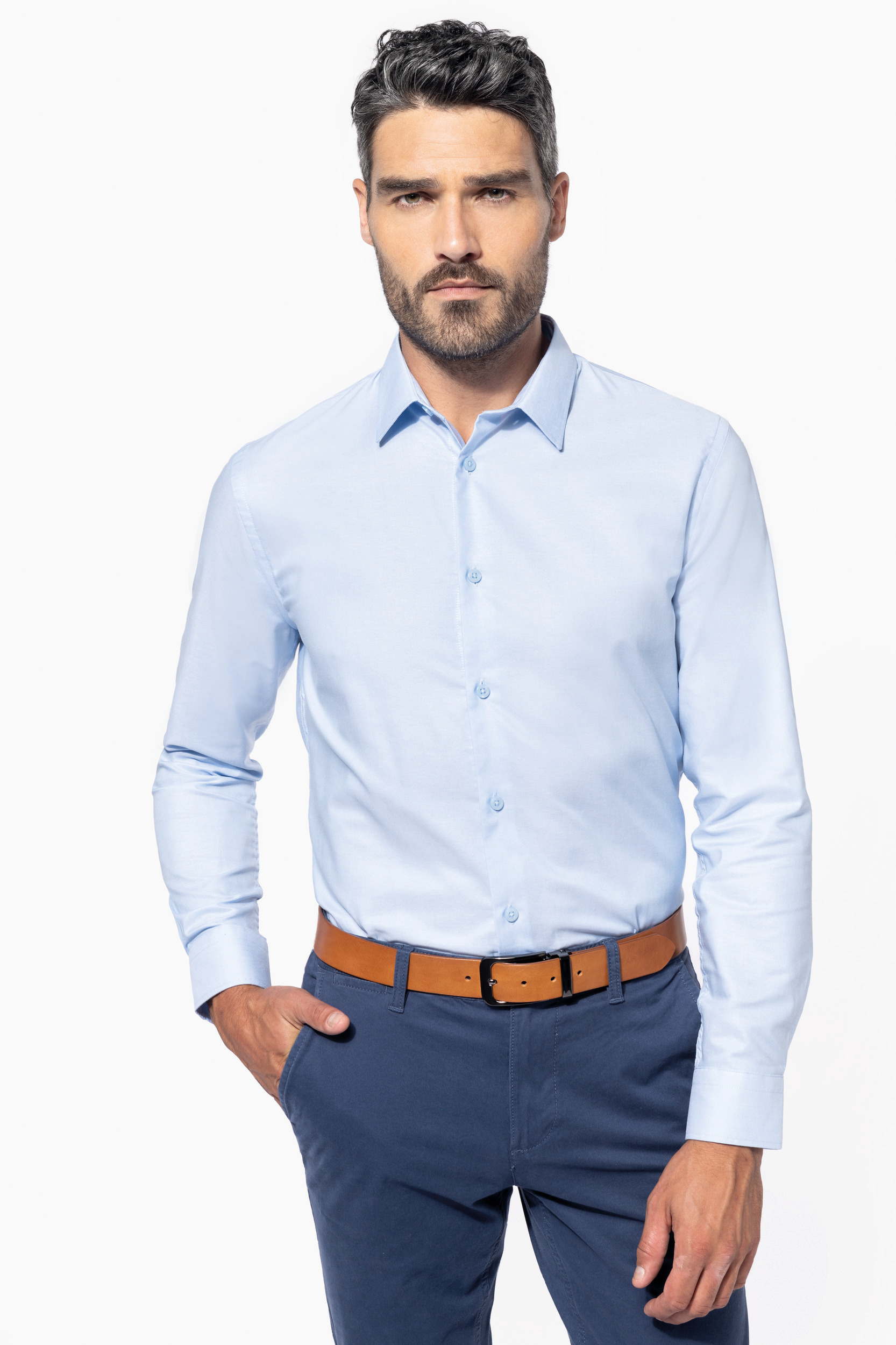 K595 - Camisa oxford de manga larga para hombre