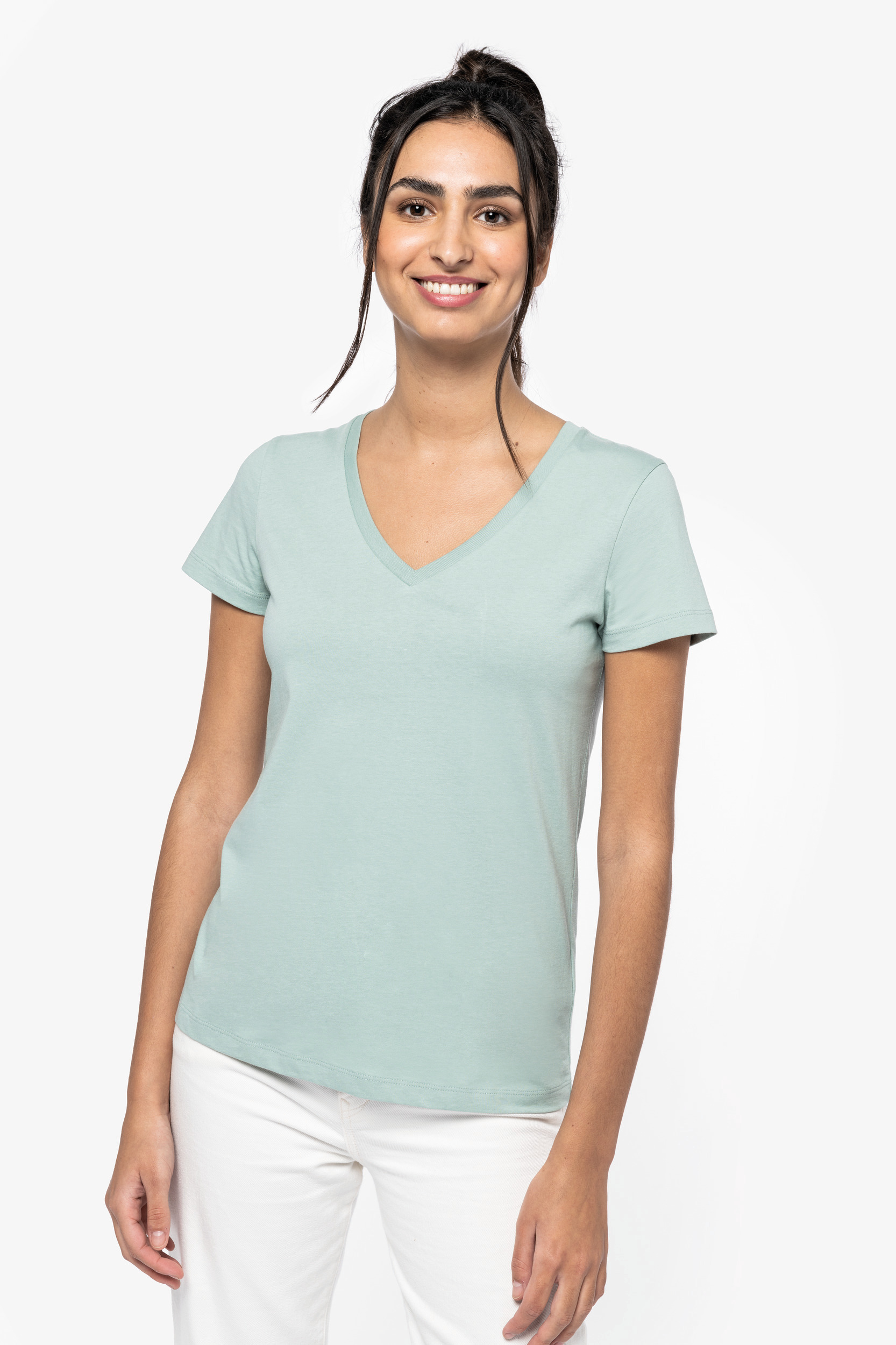 NS334 - Camiseta ecorresponsable cuello de pico mujer