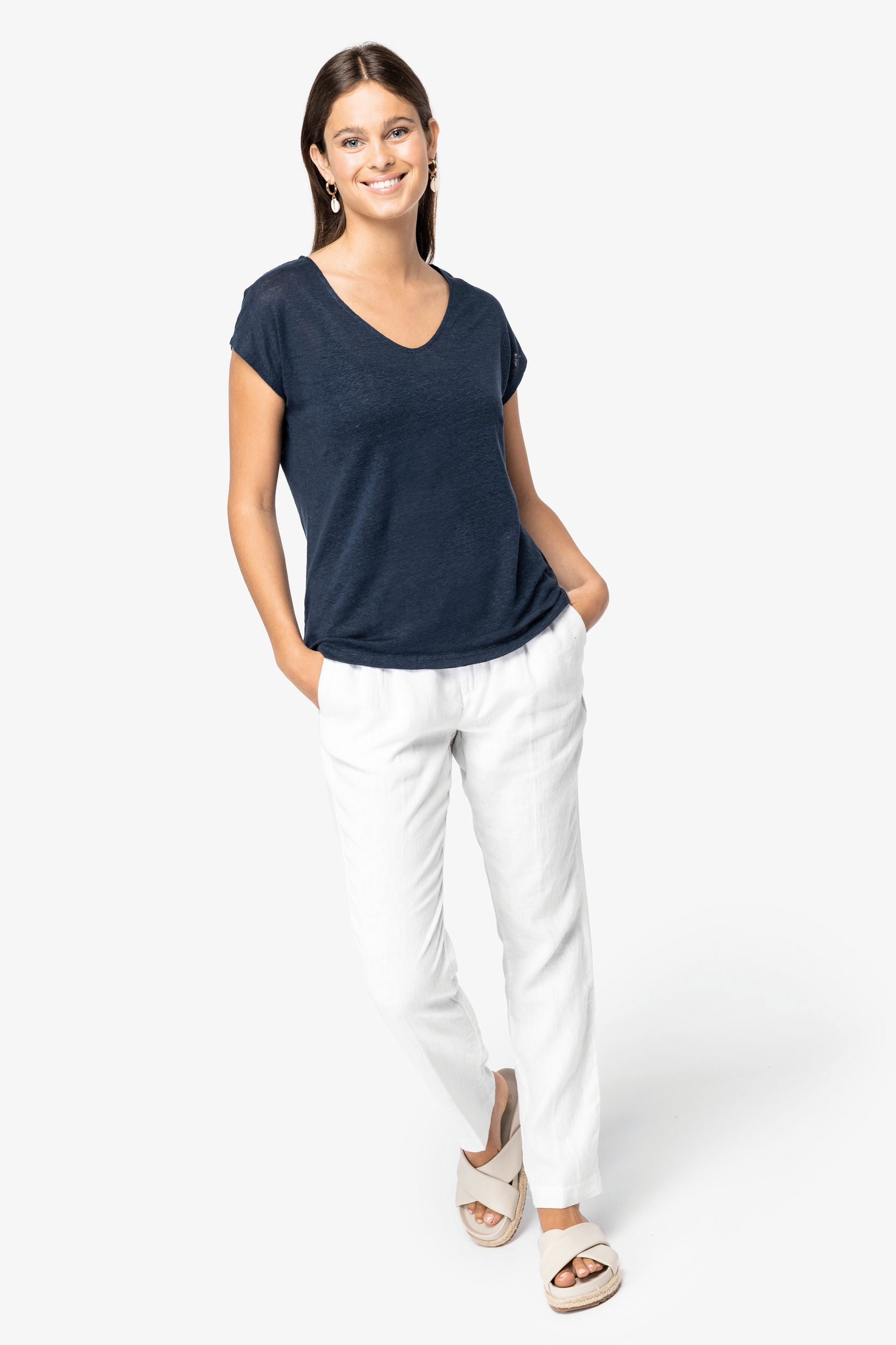 NS321 - Camiseta lino cuello redondo mujer