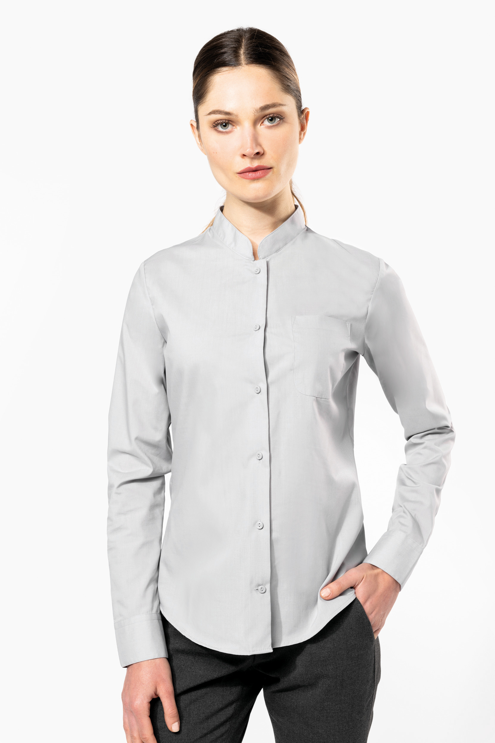 K514 - Camisa cuello mao manga larga mujer