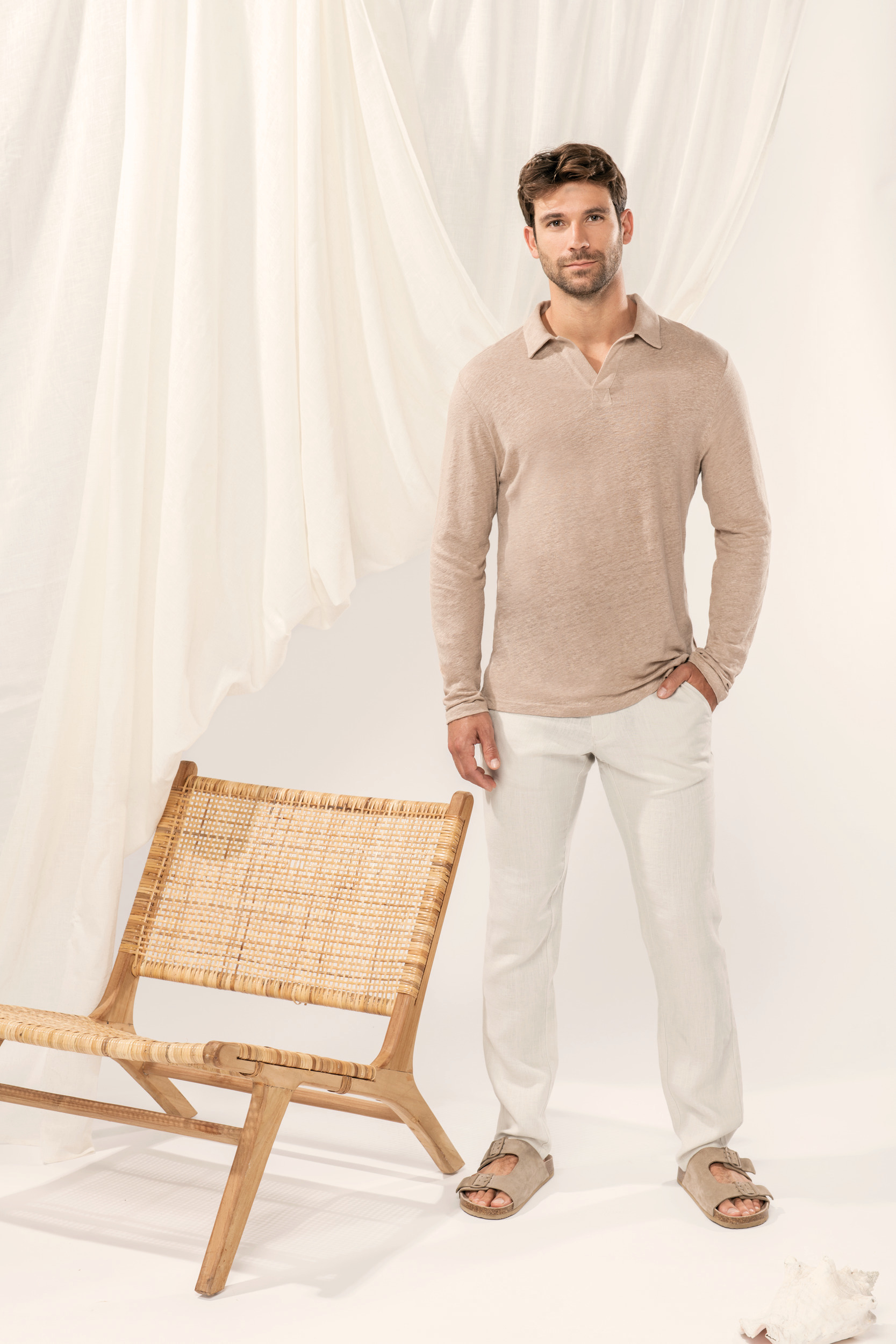 NS202 - Polo manga larga de lino hombre