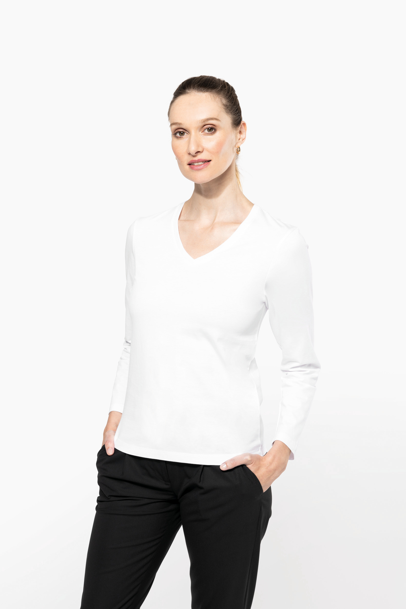 PK307 - Camiseta Supima® cuello de pico manga larga mujer